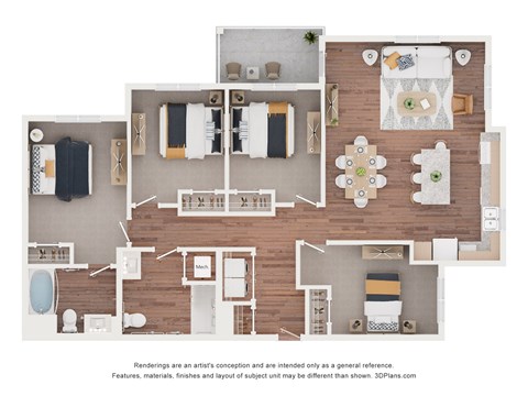 Floor plan for 4 beds, 2 baths, 1492 sqft